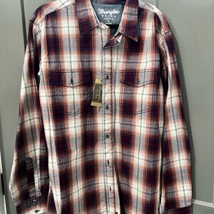 Wrangler Men's dark red, white and brown Plaid Shirt